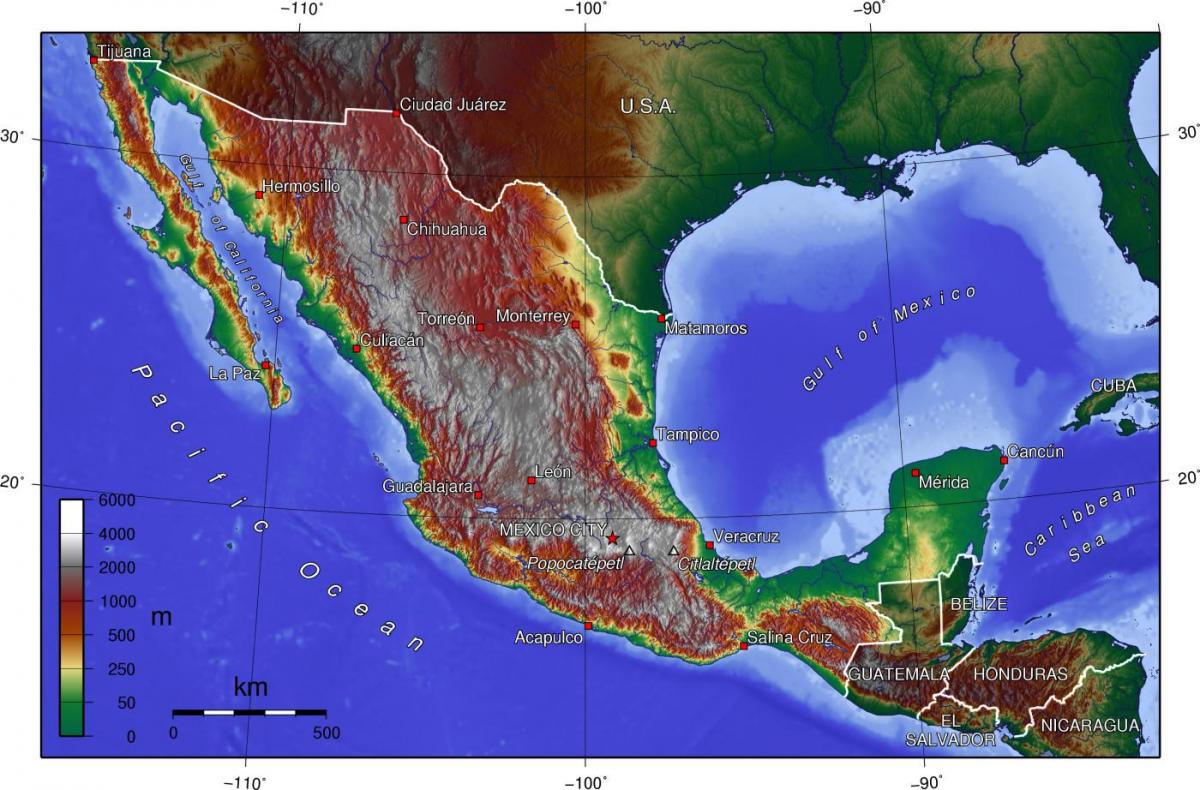 Meksyk mapy topograficznej