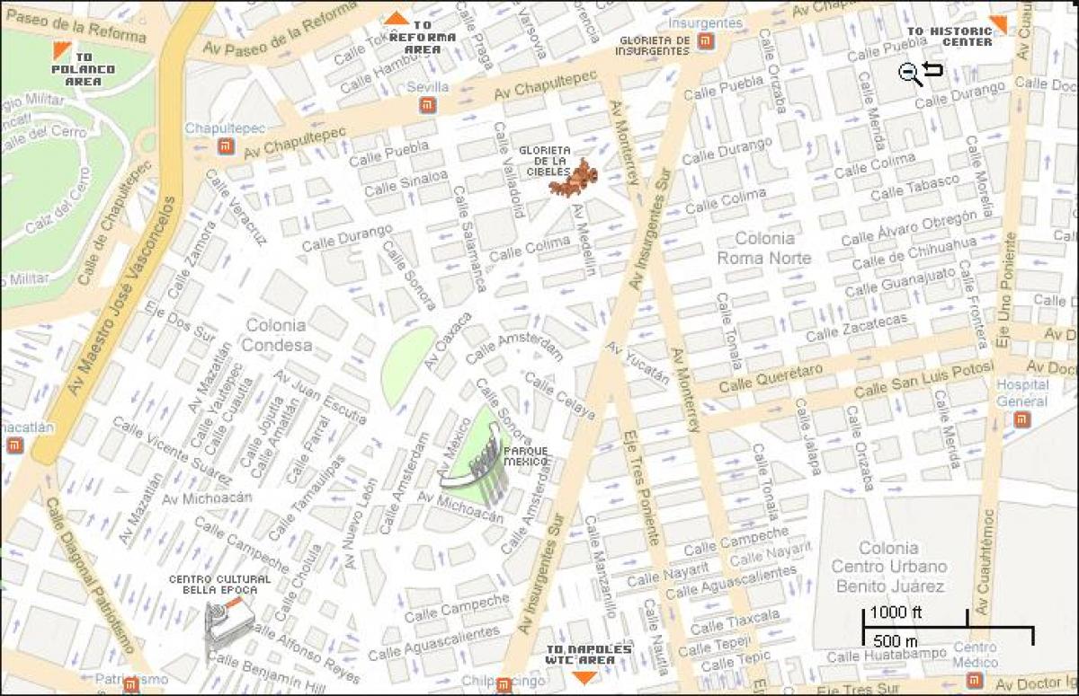 mapa roma-condesa miasta Meksyk 