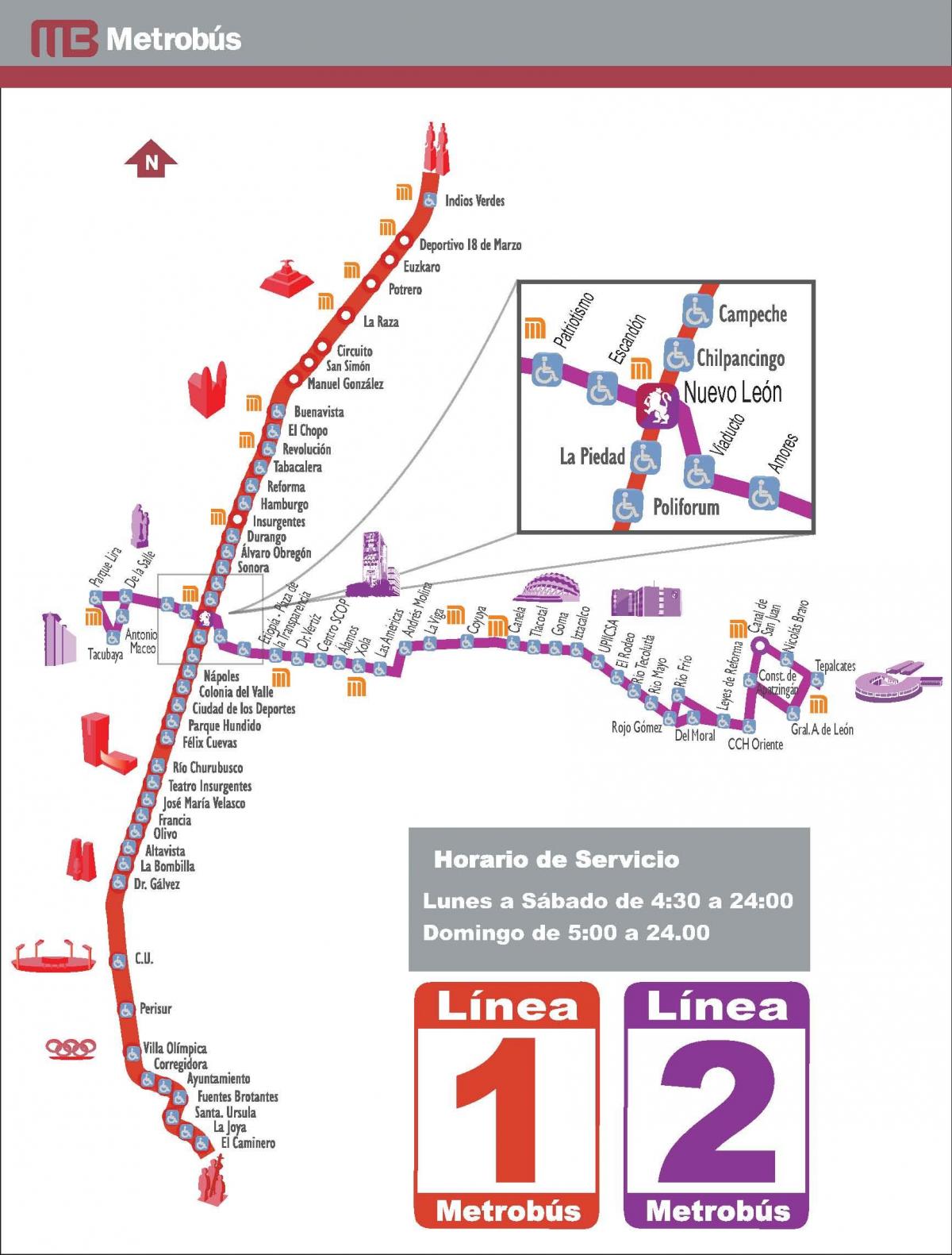 mapa метробуса Meksyk 
